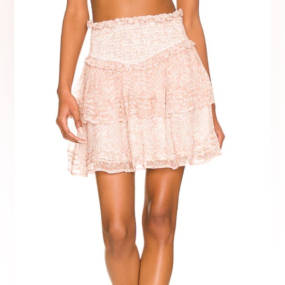 Cleobella Kenna Mini Skirt in Zebra Print Size Medium Smocked Ruffle Trim Boho